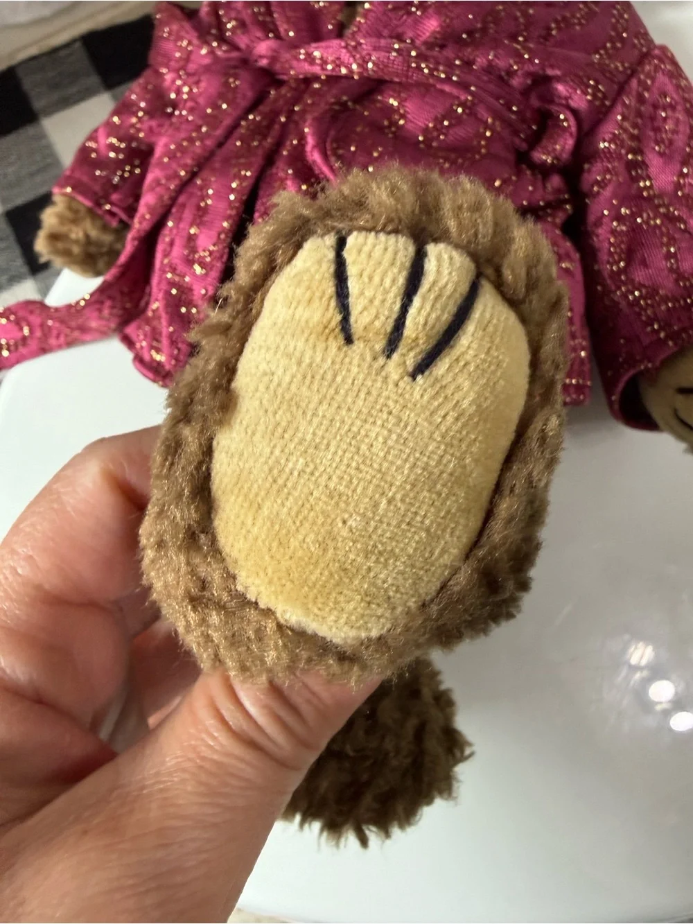 Ty Brown Plush Bear in Sparkling Magenta Robe